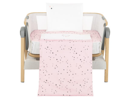 Set lenjerie patut 5piese KikkaBoo cu broderie Mini Cot Bear with me Pink 80x50 cm