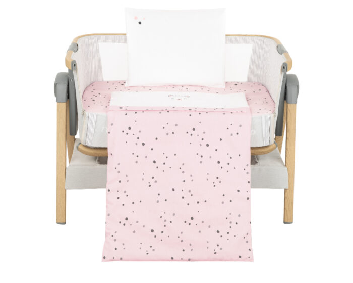 Set lenjerie patut 5piese KikkaBoo cu broderie Mini Cot Bear with me Pink 80x50 cm