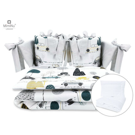 Set lenjerie patut MimiNu 6 piese cu pilota perna aparatori laterale din bumbac 120x60 cm Childrens Journey Grey