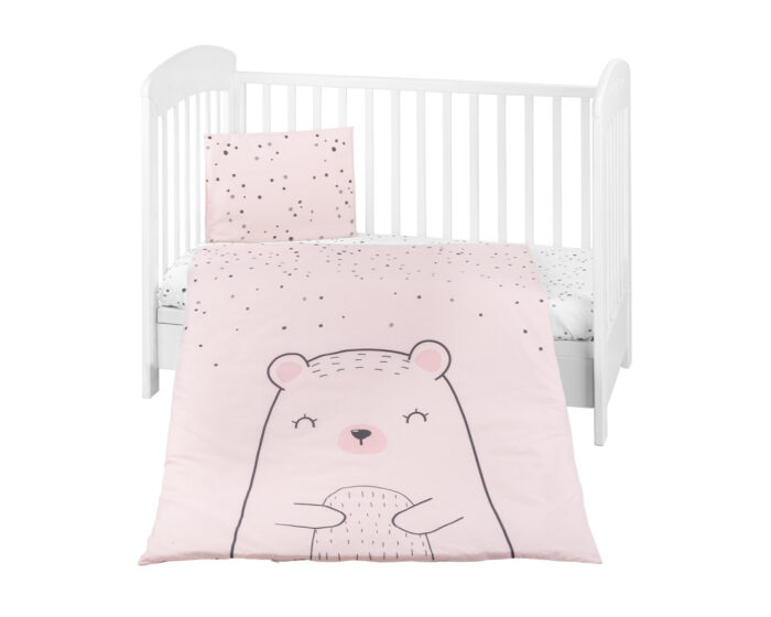 Set lenjerie patut cu 3 piese KikkaBoo Bear with me Pink