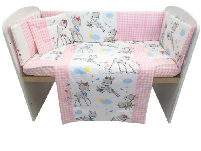 Set lenjerie patut cu 5 piese 120x60 cm Pink Fawns