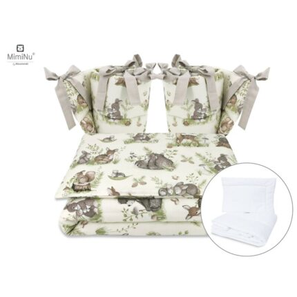 Set lenjerie patut cu 6 piese MimiNu cu pilota si perna din bumbac 120x60 cm Design Calm Forest Natura