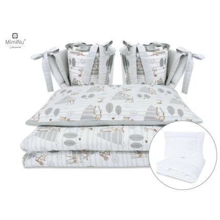 Set lenjerie patut cu 6 piese MimiNu din bumbac cu pilota perna si aparatori laterale 120x60 cm Forest