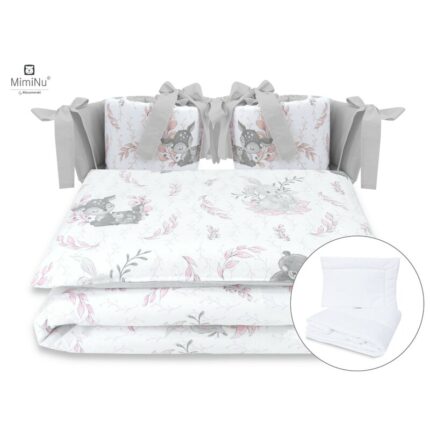 Set lenjerie patut cu 6 piese MimiNu din bumbac cu pilota perna si aparatori laterale 120x60 cm Lulu Rose