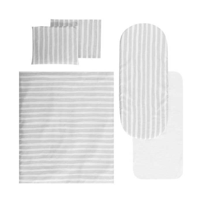 Set lenjerie pentru carucior cu protectie impermeabila 7 piese Grey Striped