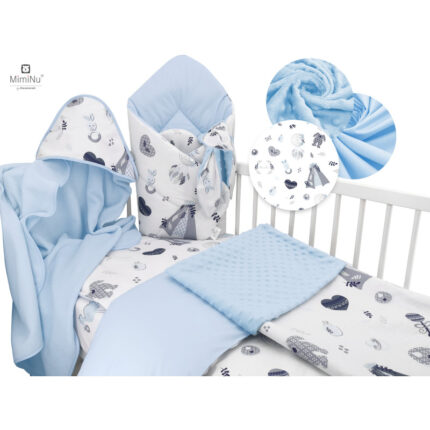 Set pentru bebelusi 6+1 piese MimiNu 120x60 cm Baby Shower Blue