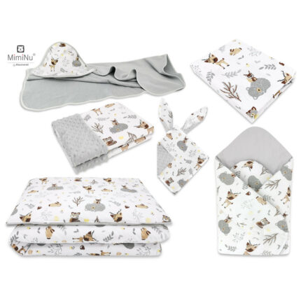 Set pentru bebelusi 6+1 piese MimiNu 120x60 cm Forest Friends Beige