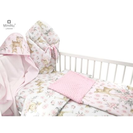 Set pentru bebelusi 6+1 piese MimiNu 120x60 cm Sweet Deer Pink