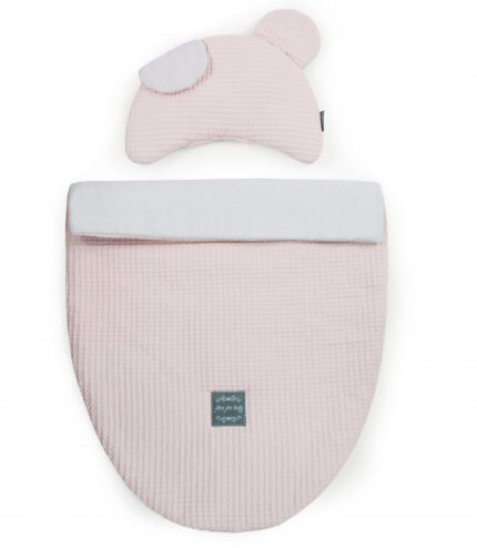 Set saculet si pernuta pentru carucior Floo for Baby Waffle Ursulet roz