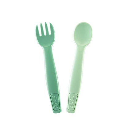 Set tacamuri bebelusi lingurita si furculita bio 9 luni + lavabile in masina de spalat vase nip Eat Green