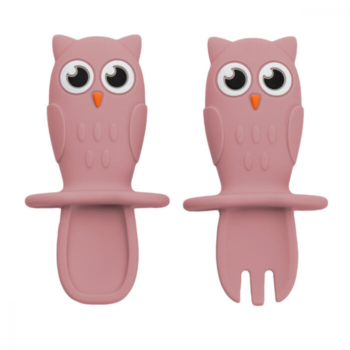 Set tacamuri din silicon AppeKids Owl Old Rose