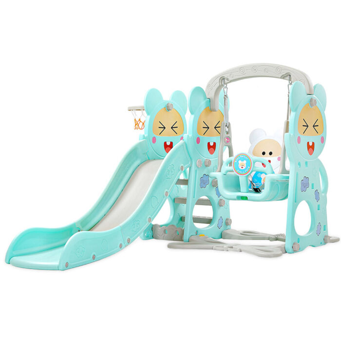 Spatiu de joaca 3 in 1 cu leagan si tobogan Nichiduta Happy Baby Blue