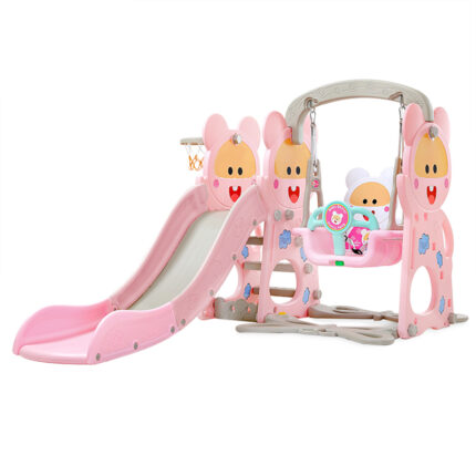 Spatiu de joaca 3 in 1 cu leagan si tobogan Nichiduta Happy Baby Pink