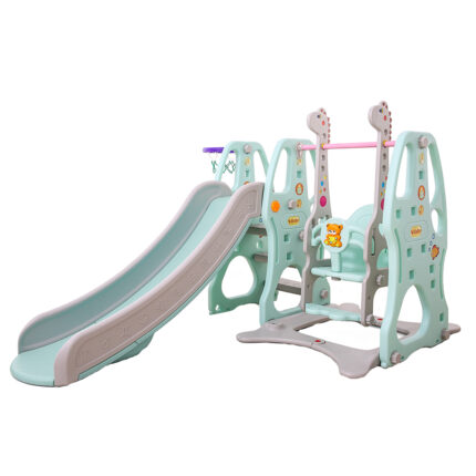 Spatiu de joaca Nichiduta Giraffe Blue 3 in 1 cu leagantobogan si cos de baschet