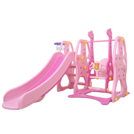 Spatiu de joaca Nichiduta Giraffe Pink 3 in 1 cu leagantobogan si cos de baschet