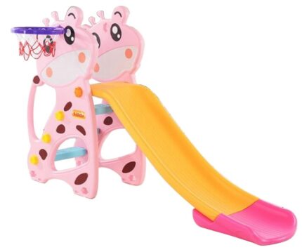 Tobogan 2 in 1 cu inaltime reglabila si cos de baschet Nichiduta Garden Giraffe Pink