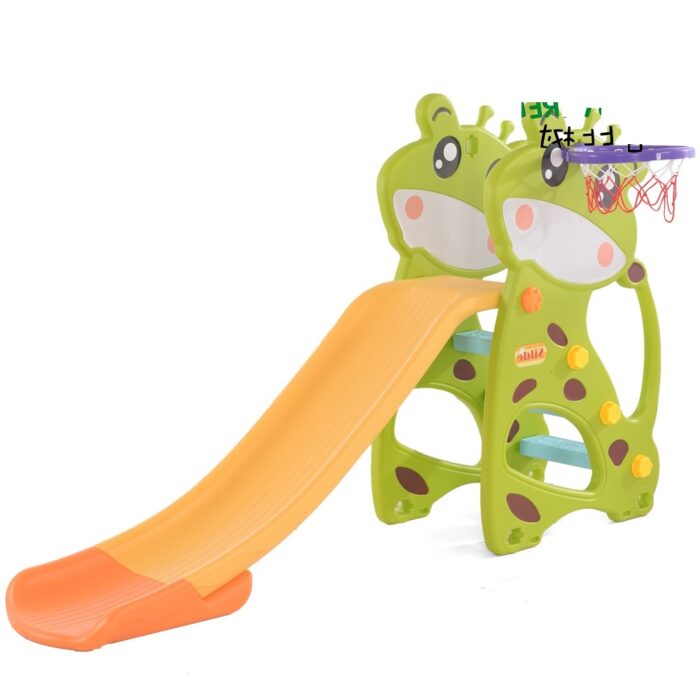 Tobogan 2in1 cu inaltime reglabila si cos de baschet Nichiduta Garden Giraffe Verde