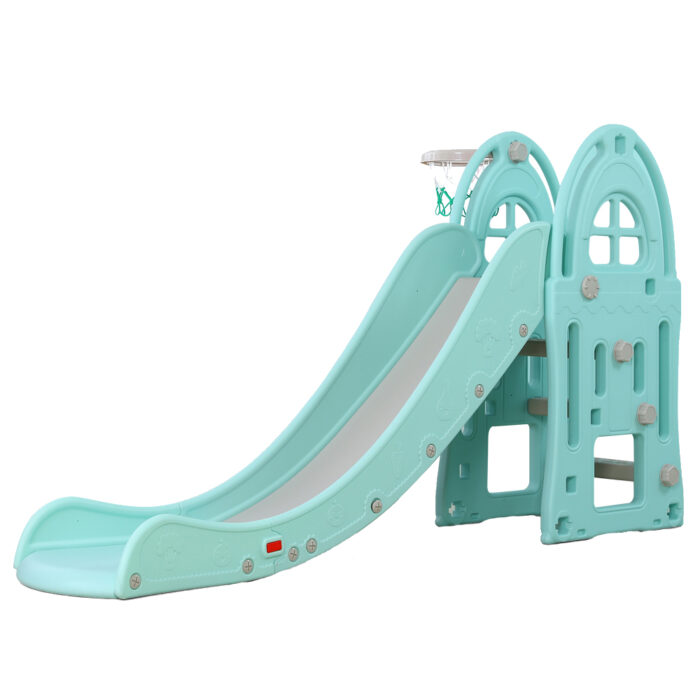 Tobogan pentru copii cu cos de baschet Nichiduta Garden Happy Slide Blue