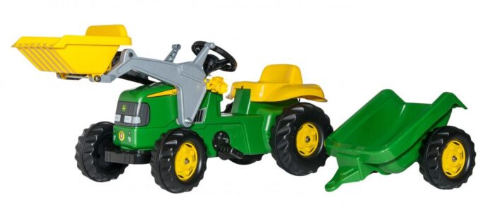 Tractor cu pedale Rolly Kid John Deere verde cu remorca si cupa