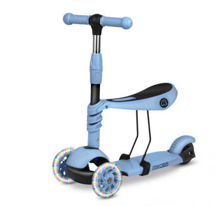 Trotineta 3 in 1 Ricokids cu scaunel si roti cu lumini LED Todi Albastru