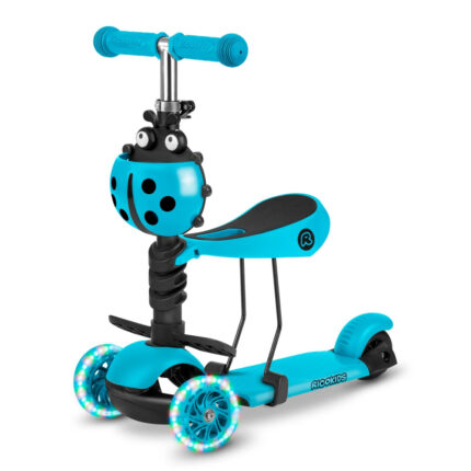 Trotineta 3 in 1 cu scaunel si roti roti cu lumini LED Ricokids Buggy Albastru