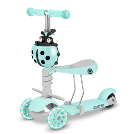 Trotineta 3 in 1 cu scaunel si roti roti cu lumini LED Ricokids Buggy Mint