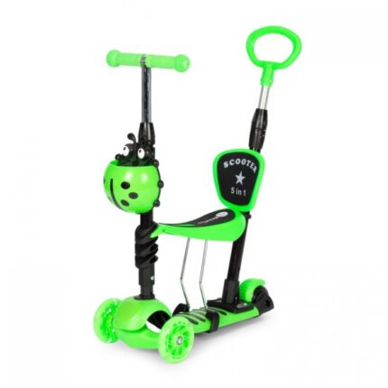 Trotineta 5 in 1 Ecotoys cu sezut si 3 roti cu LED verde