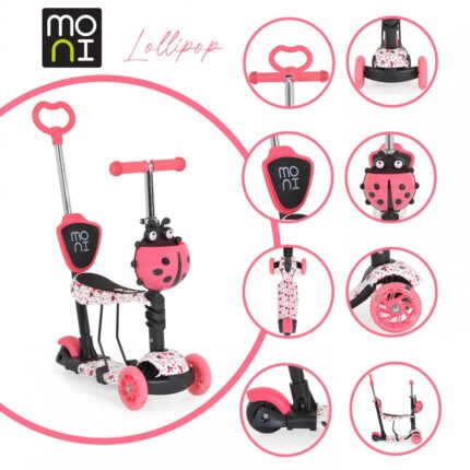 Trotineta evolutiva Moni cu maner parental si sezut Scooter 3 in 1 Lollipop Red