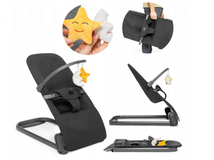 Balansoar ergonomic pliabil cu bara de jucarii Kidnort Stugan Black