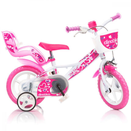 Bicicleta pentru copii Little Hearth Dino Bikes 12 inch alb si roz