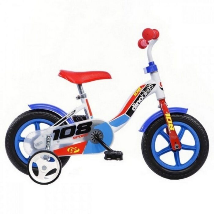 Bicicleta pentru copii model 108 Sport Dino Bikes 10 inch alb cu albastru