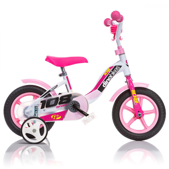 Bicicleta pentru copii model 108 Sport Dino Bikes 10 inch alb cu roz