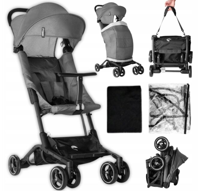 Carucior sport ultracompact cu accesorii incluse Kidnort Snopetrel Grey