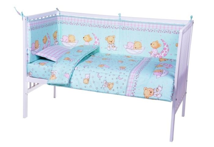 Lenjerie patut cu 4 piese Sleepy Little Bear Turquoise 018