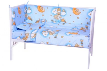 Lenjerie patut cu 4 piese Sleepy Teddy Bear Blue 006