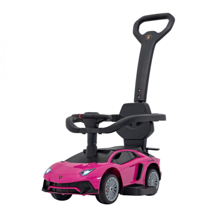 Masinuta de impins cu maner sunete si lumini LED Lamborghini Aventador Pink