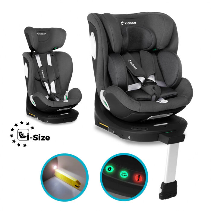 Scaun auto cu baza isofix rotativ 360 i-Size 40-150cm Kidnort Grey