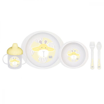 Set complet de masa cu 5 piese Giraffe Party mustard