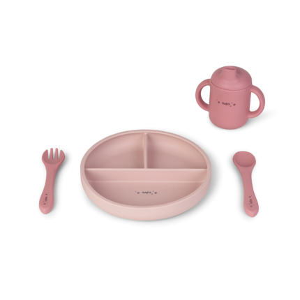 Set diversificare cu 4 piese din silicon Food Fun pink