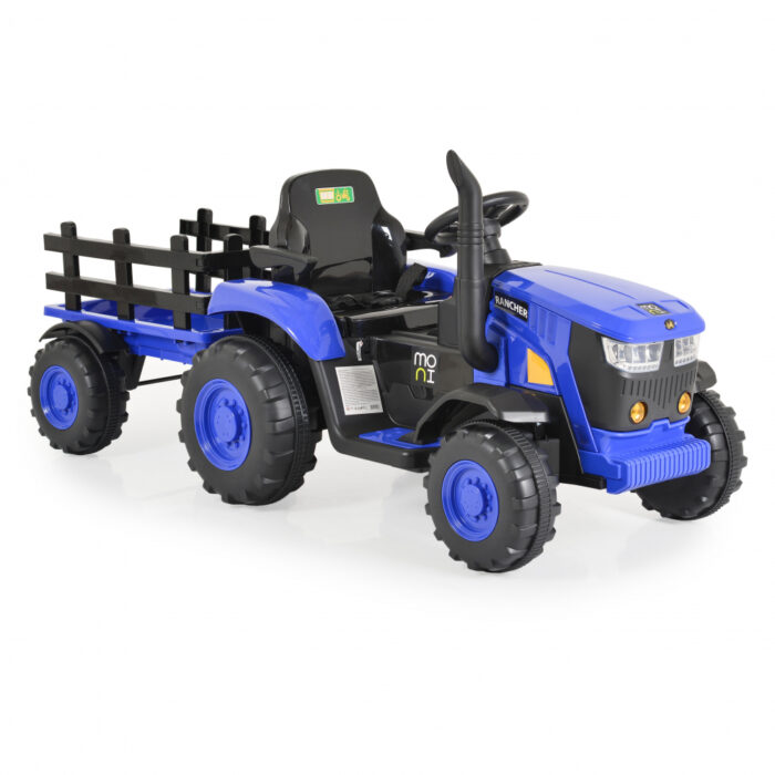 Tractor electric cu remorca si telecomanda Moni Rancher Blue